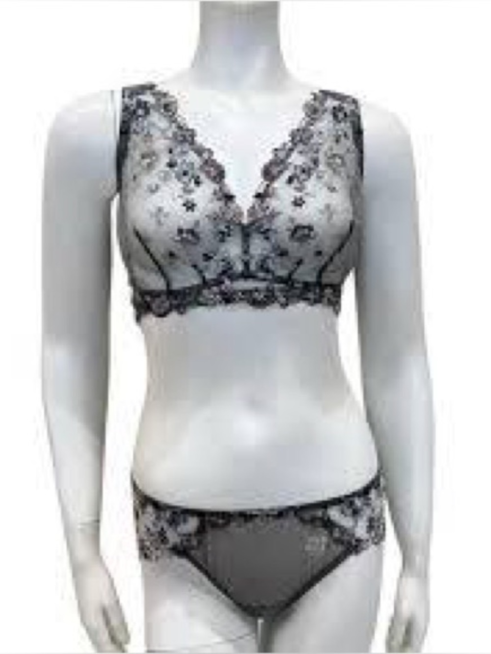Cosabella Curvy Tall Abrima Triangle Floral Embroidered Bralette - Varanasi Gray